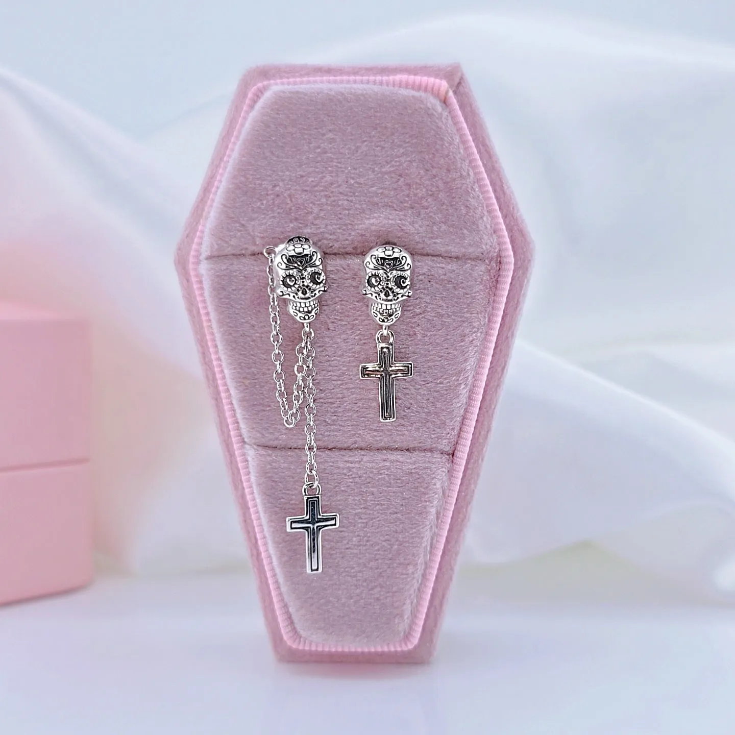 Candy Skull With Cross Stud Earrings