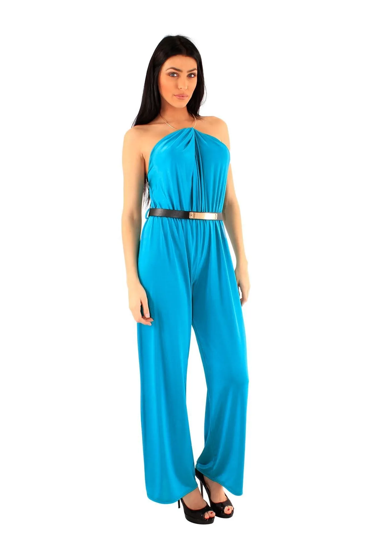 Choker Neck Jumpsuit with Belt