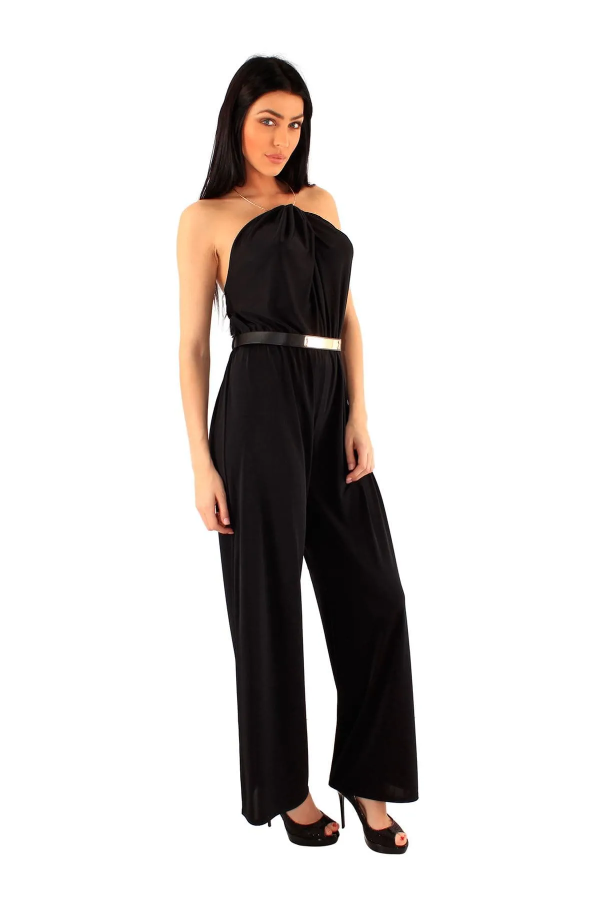 Choker Neck Jumpsuit with Belt