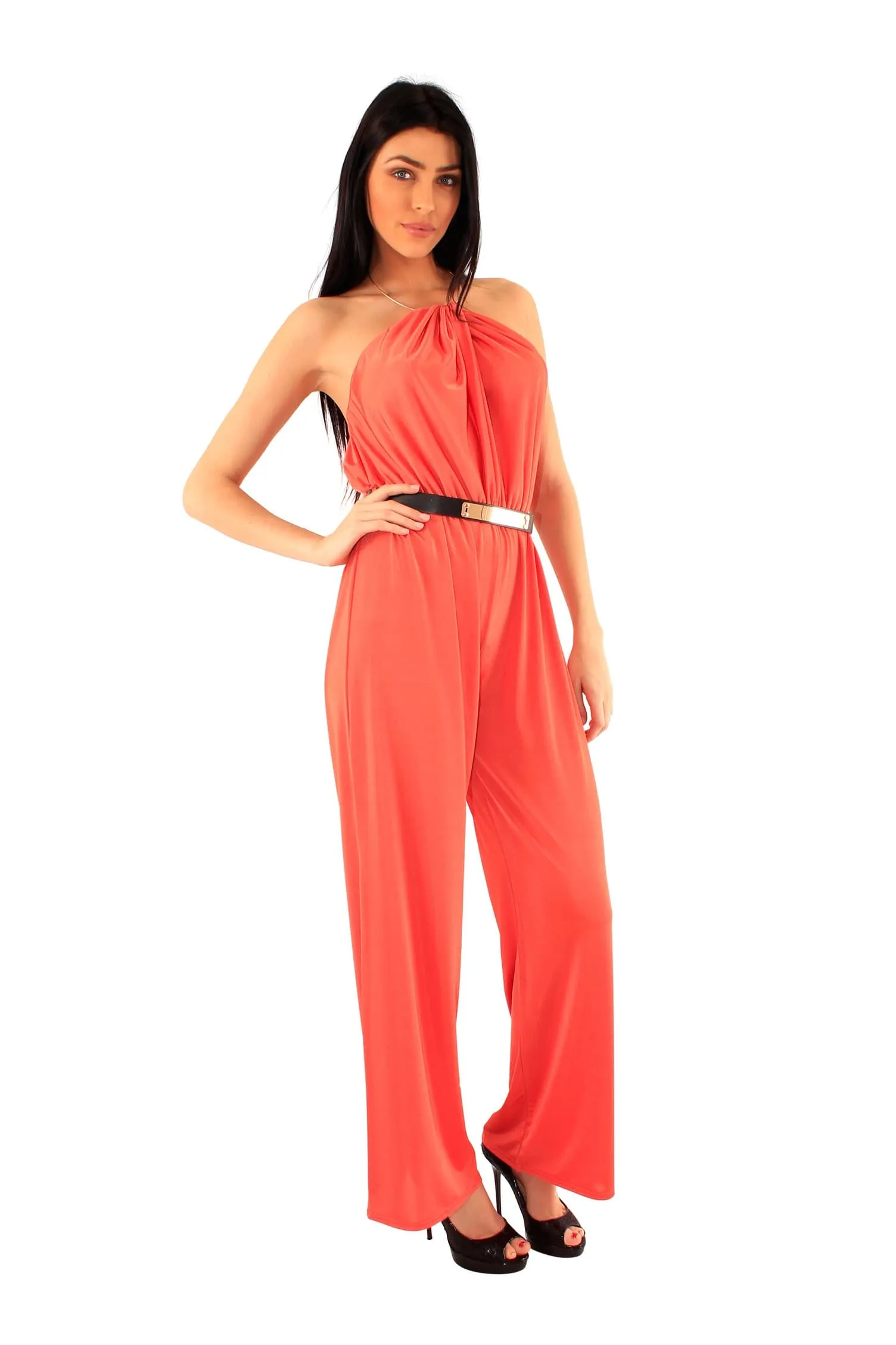 Choker Neck Jumpsuit with Belt