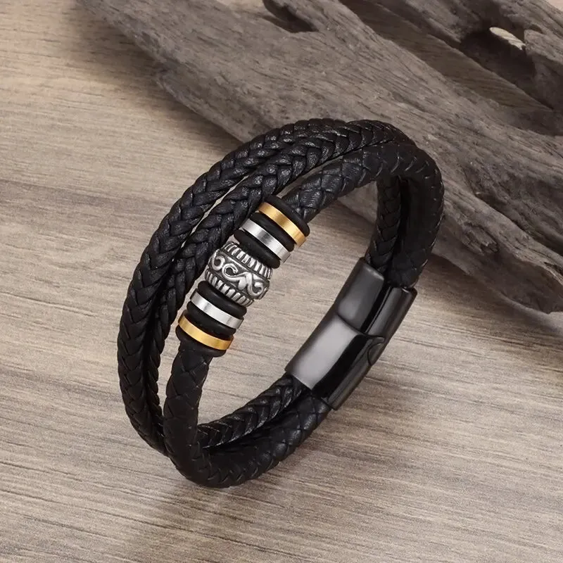 Classic Leather Braided Magnetic Metal Buckle Bracelet Punk High Quality Men\\'s Casual Business Bracelet Jewelry Gift