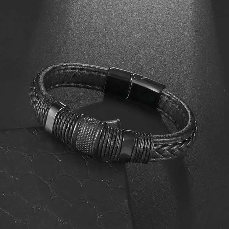 Classic Leather Braided Magnetic Metal Buckle Bracelet Punk High Quality Men\\'s Casual Business Bracelet Jewelry Gift