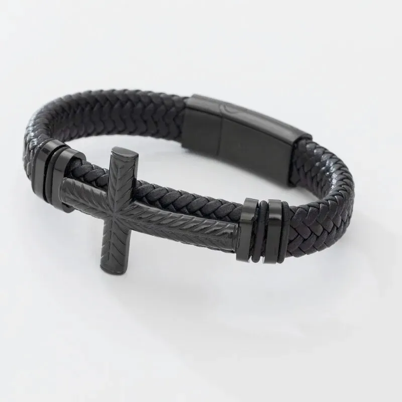 Classic Leather Braided Magnetic Metal Buckle Bracelet Punk High Quality Men\\'s Casual Business Bracelet Jewelry Gift