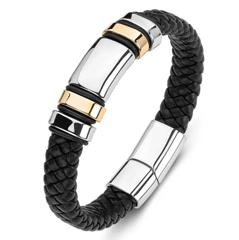 Classic Leather Braided Magnetic Metal Buckle Bracelet Punk High Quality Men\\'s Casual Business Bracelet Jewelry Gift