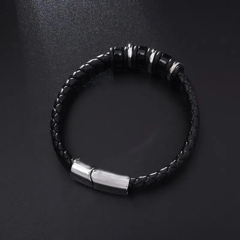 Classic Leather Braided Magnetic Metal Buckle Bracelet Punk High Quality Men\\'s Casual Business Bracelet Jewelry Gift