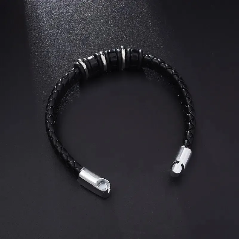 Classic Leather Braided Magnetic Metal Buckle Bracelet Punk High Quality Men\\'s Casual Business Bracelet Jewelry Gift