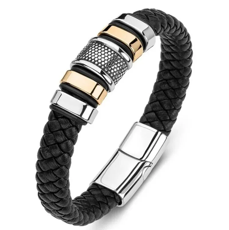 Classic Leather Braided Magnetic Metal Buckle Bracelet Punk High Quality Men\\'s Casual Business Bracelet Jewelry Gift