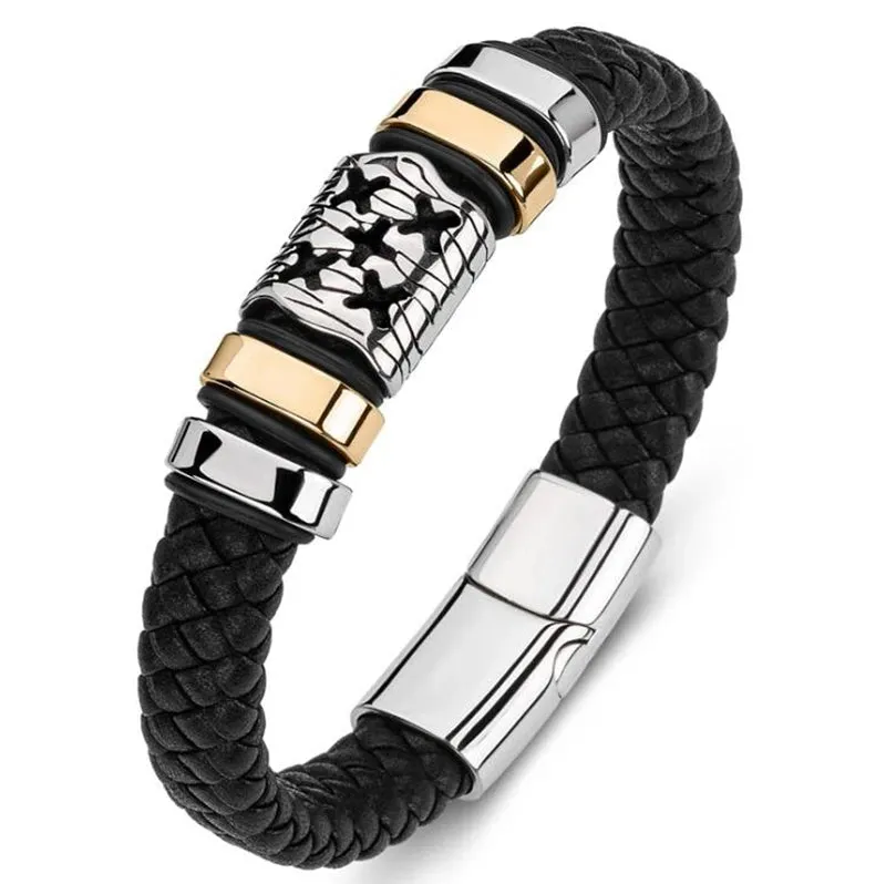 Classic Leather Braided Magnetic Metal Buckle Bracelet Punk High Quality Men\\'s Casual Business Bracelet Jewelry Gift