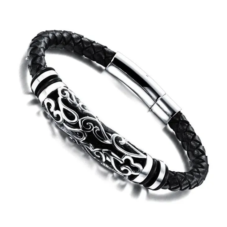 Classic Leather Braided Magnetic Metal Buckle Bracelet Punk High Quality Men\\'s Casual Business Bracelet Jewelry Gift