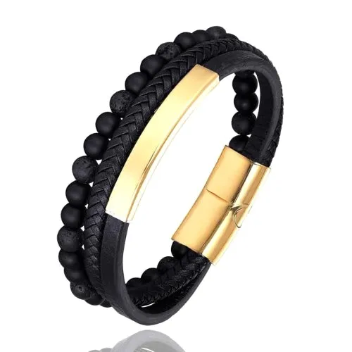 Classy Men Black 3-Layer Beaded Leather Bracelet | 3 Styles