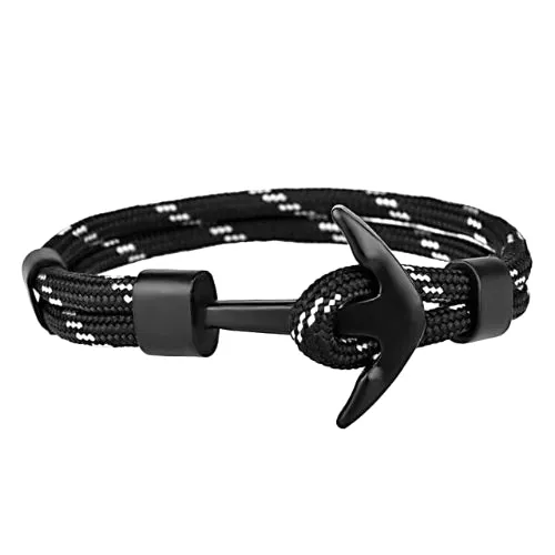 Classy Men Black White Anchor Bracelet