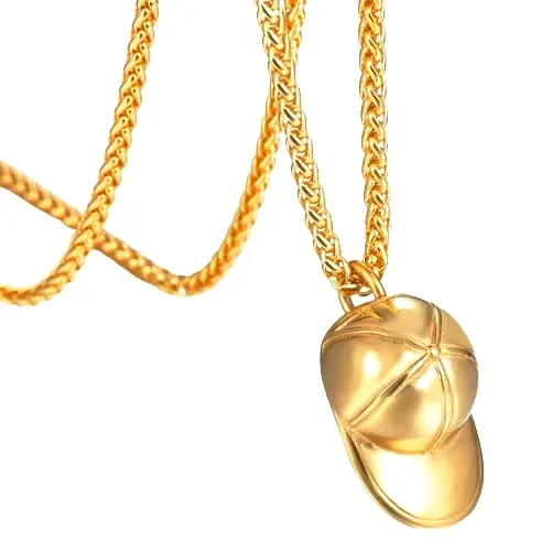 Classy Men Gold Baseball Cap Pendant Necklace