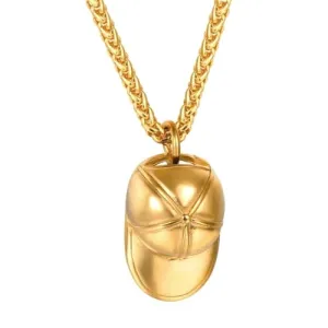 Classy Men Gold Baseball Cap Pendant Necklace