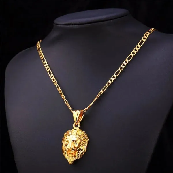 Classy Men Gold King Lion Pendant Necklace