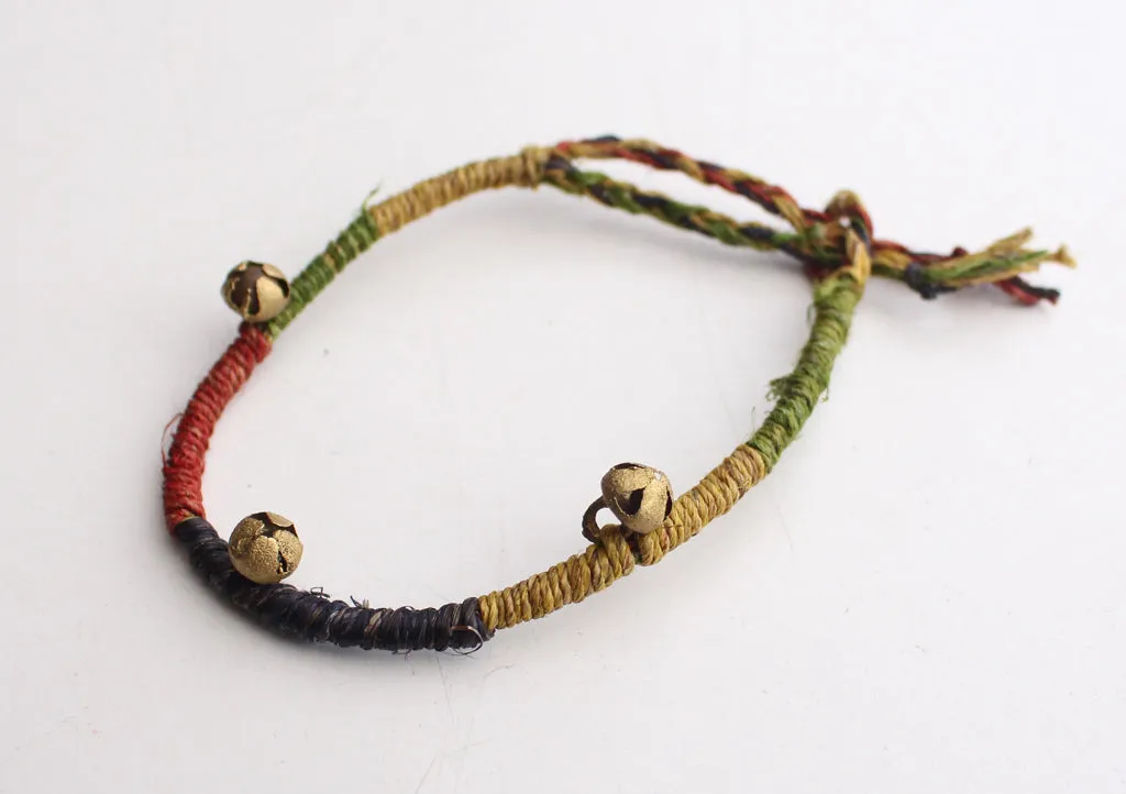 Colorful Hemp Rope Wrist Band Bracelet with Tiny Brass Bells