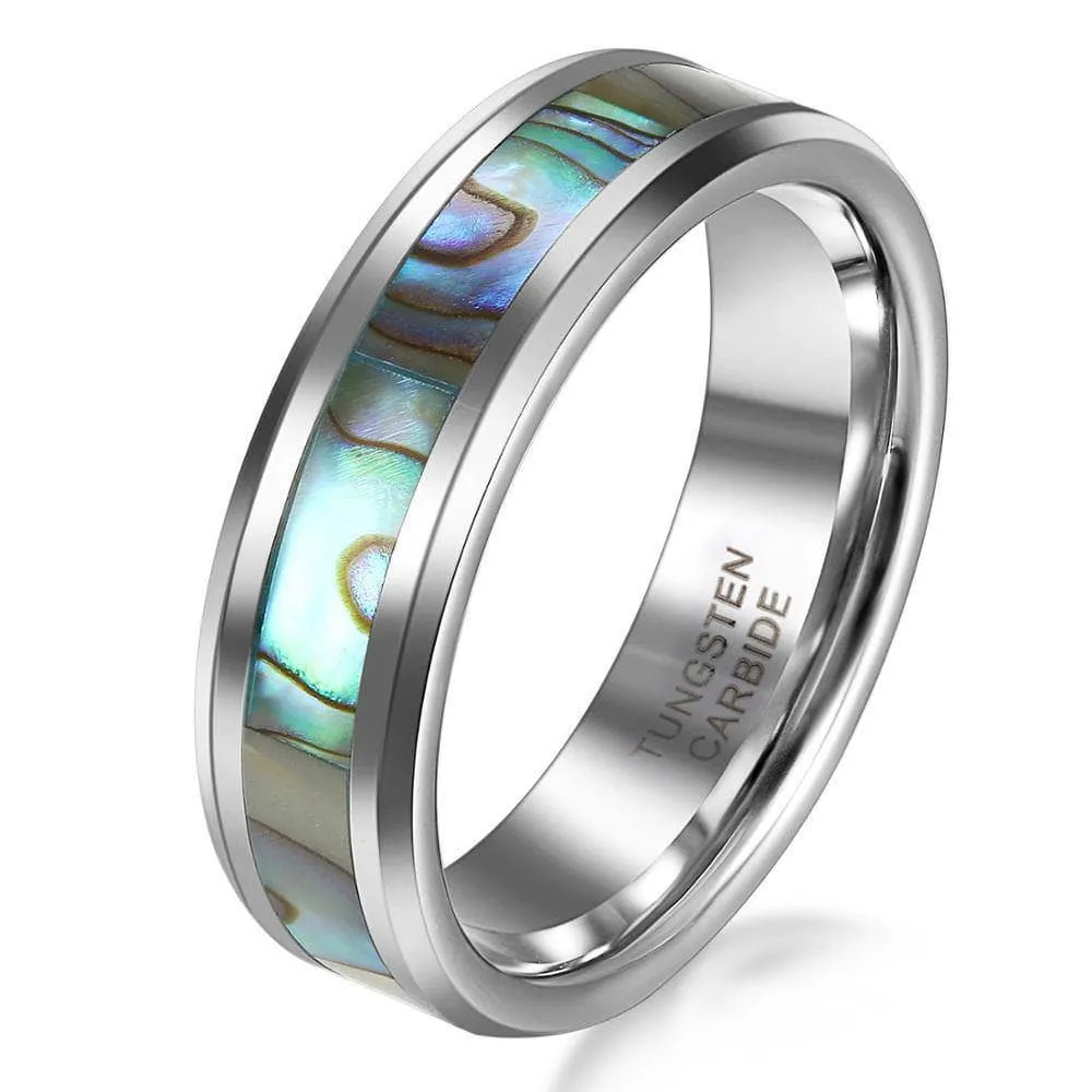 Comfort Fit Top Quality Tungsten Carbide with Abalone Inlay Men's Ring