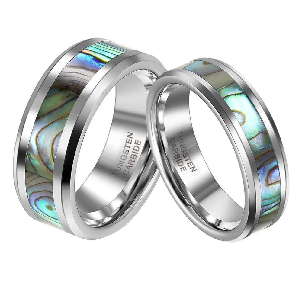 Comfort Fit Top Quality Tungsten Carbide with Abalone Inlay Men's Ring