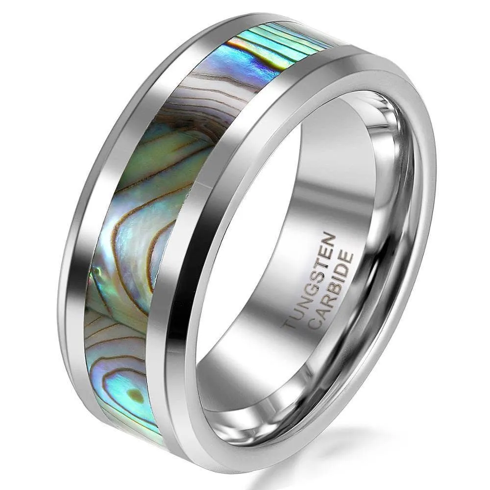 Comfort Fit Top Quality Tungsten Carbide with Abalone Inlay Men's Ring