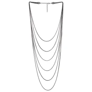 COOLSTEELANDBEYOND Multi-Strand Layered Statement Necklace Grey Color Choker Collar Box Chains, Dress Party Fashion