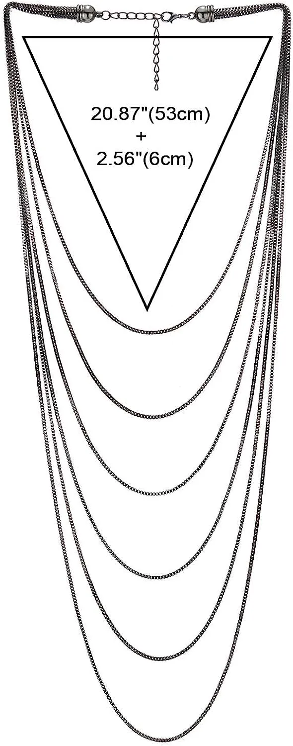 COOLSTEELANDBEYOND Multi-Strand Layered Statement Necklace Grey Color Choker Collar Box Chains, Dress Party Fashion