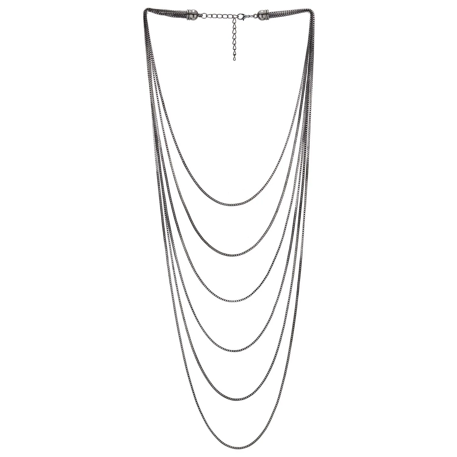 COOLSTEELANDBEYOND Multi-Strand Layered Statement Necklace Grey Color Choker Collar Box Chains, Dress Party Fashion