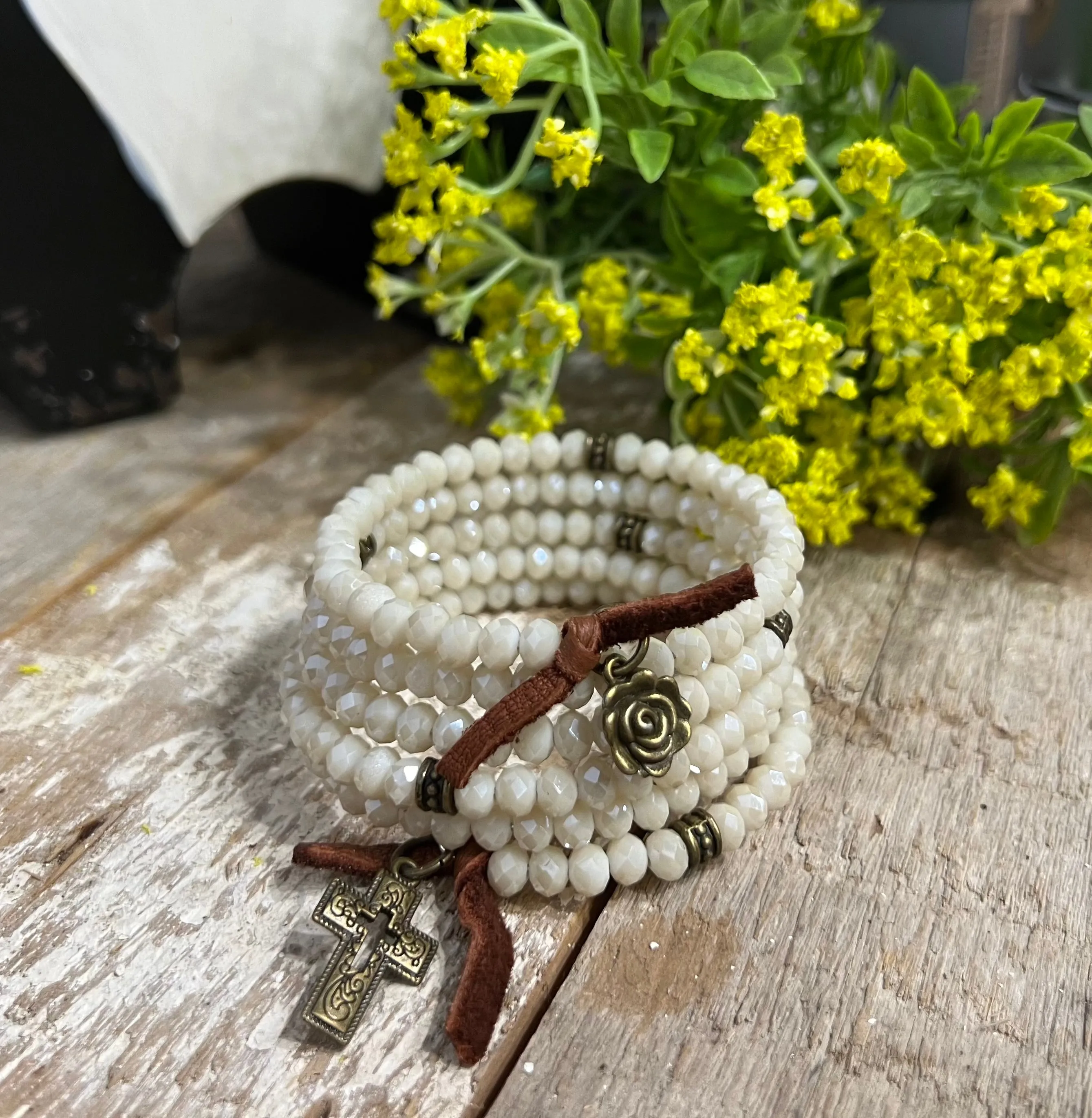 Cream Beaded Wrap Bracelet