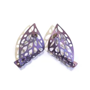 Curled Leaf Skeleton Stud Earrings - Violet