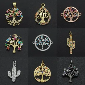 CZ Charms Cactus Necklace Pendant Zircon Tree of Life Connector For Jewelry Bracelet Accessories