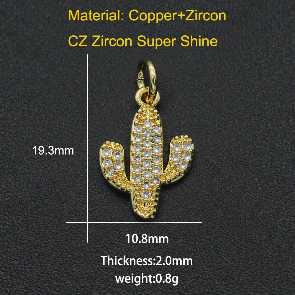 CZ Charms Cactus Necklace Pendant Zircon Tree of Life Connector For Jewelry Bracelet Accessories