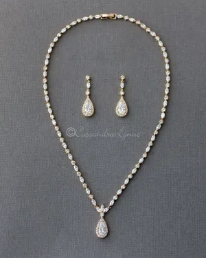 CZ Necklace Set of Delicate Elongated Teardrops