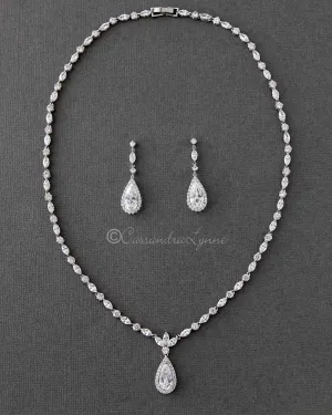 CZ Necklace Set of Delicate Elongated Teardrops