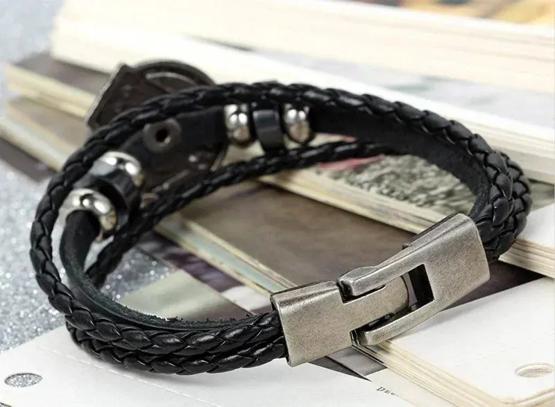 Delysia King Trendy Poker Woven Leather Bracelet Men Simple Vintage Style Personality Hand Chain