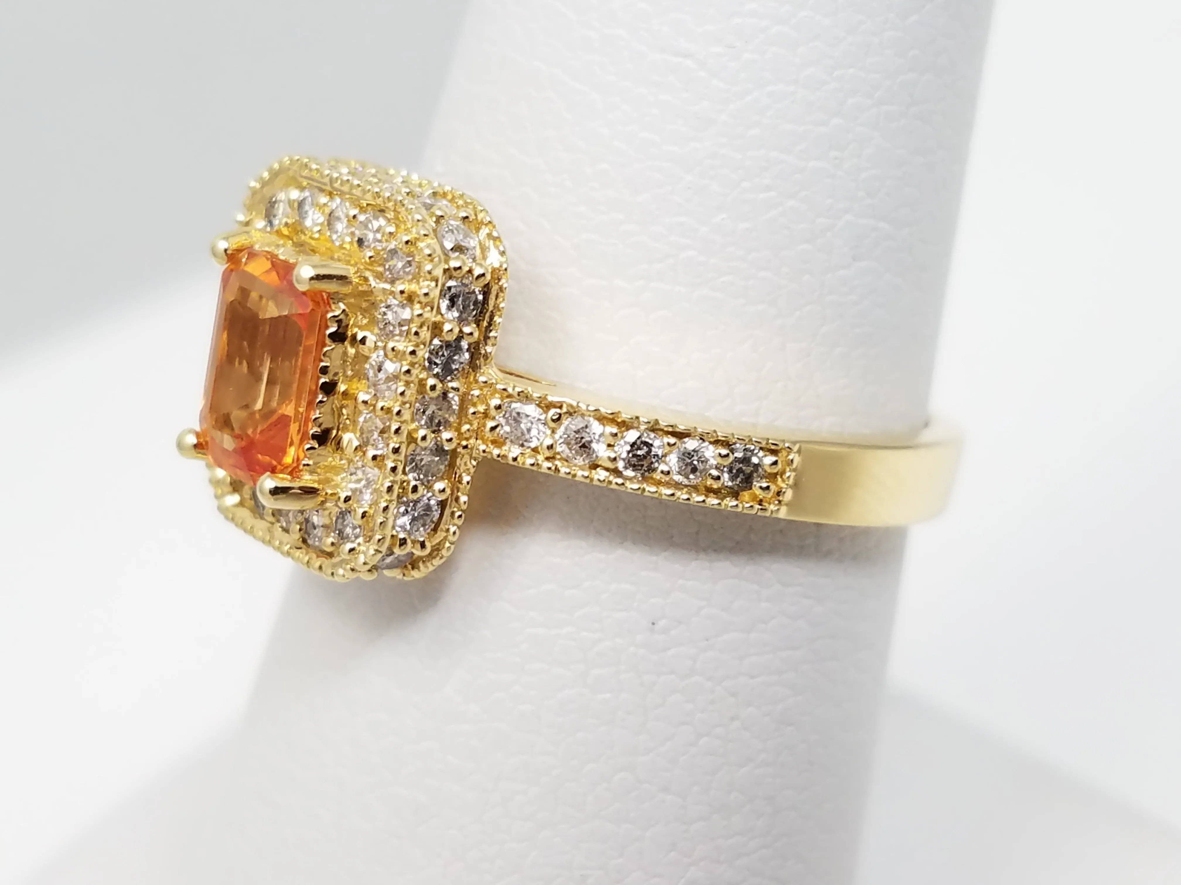 Effy Natural Orange Sapphire & Natural Diamond 14k Yellow Gold Ring