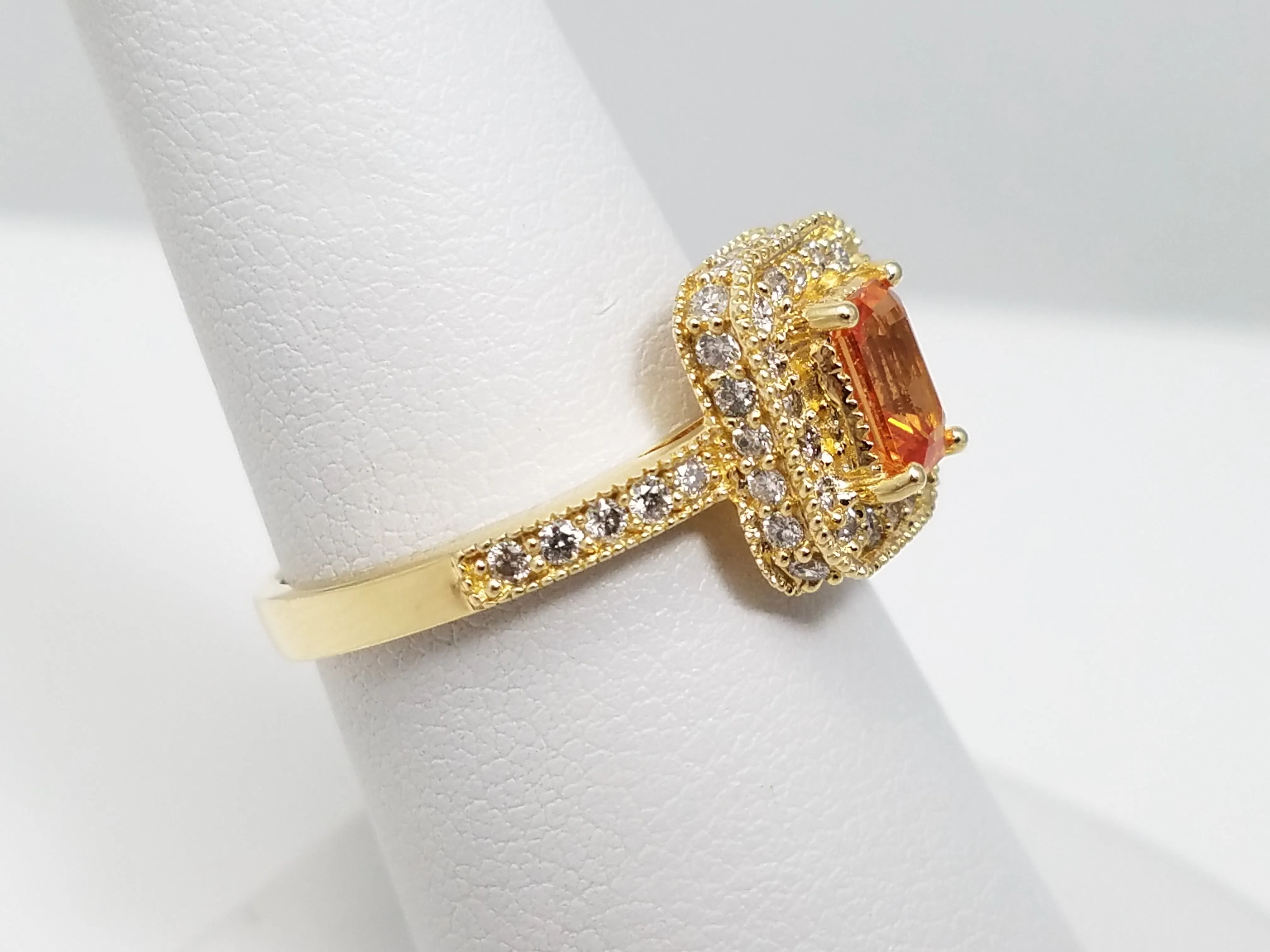 Effy Natural Orange Sapphire & Natural Diamond 14k Yellow Gold Ring