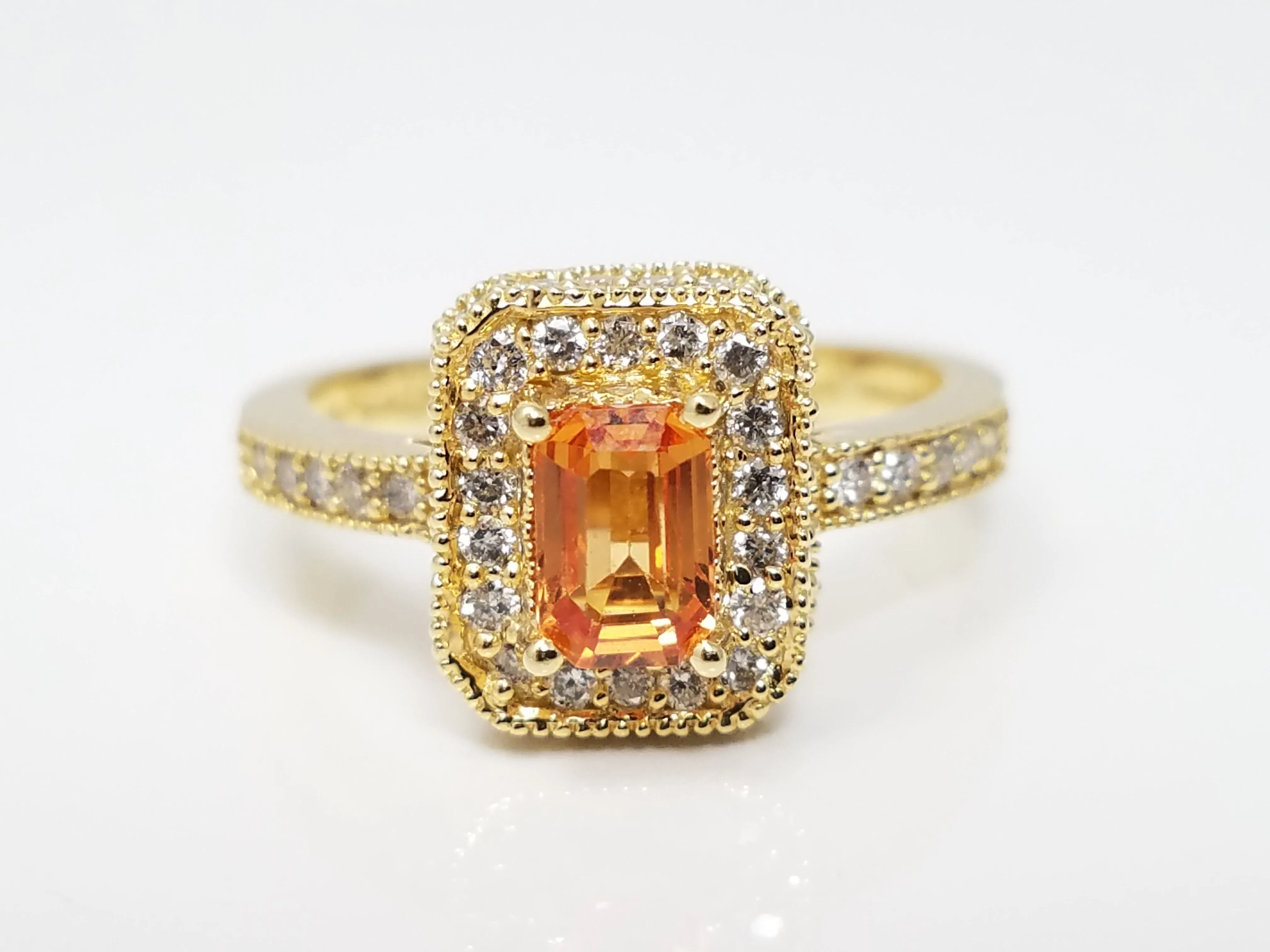 Effy Natural Orange Sapphire & Natural Diamond 14k Yellow Gold Ring