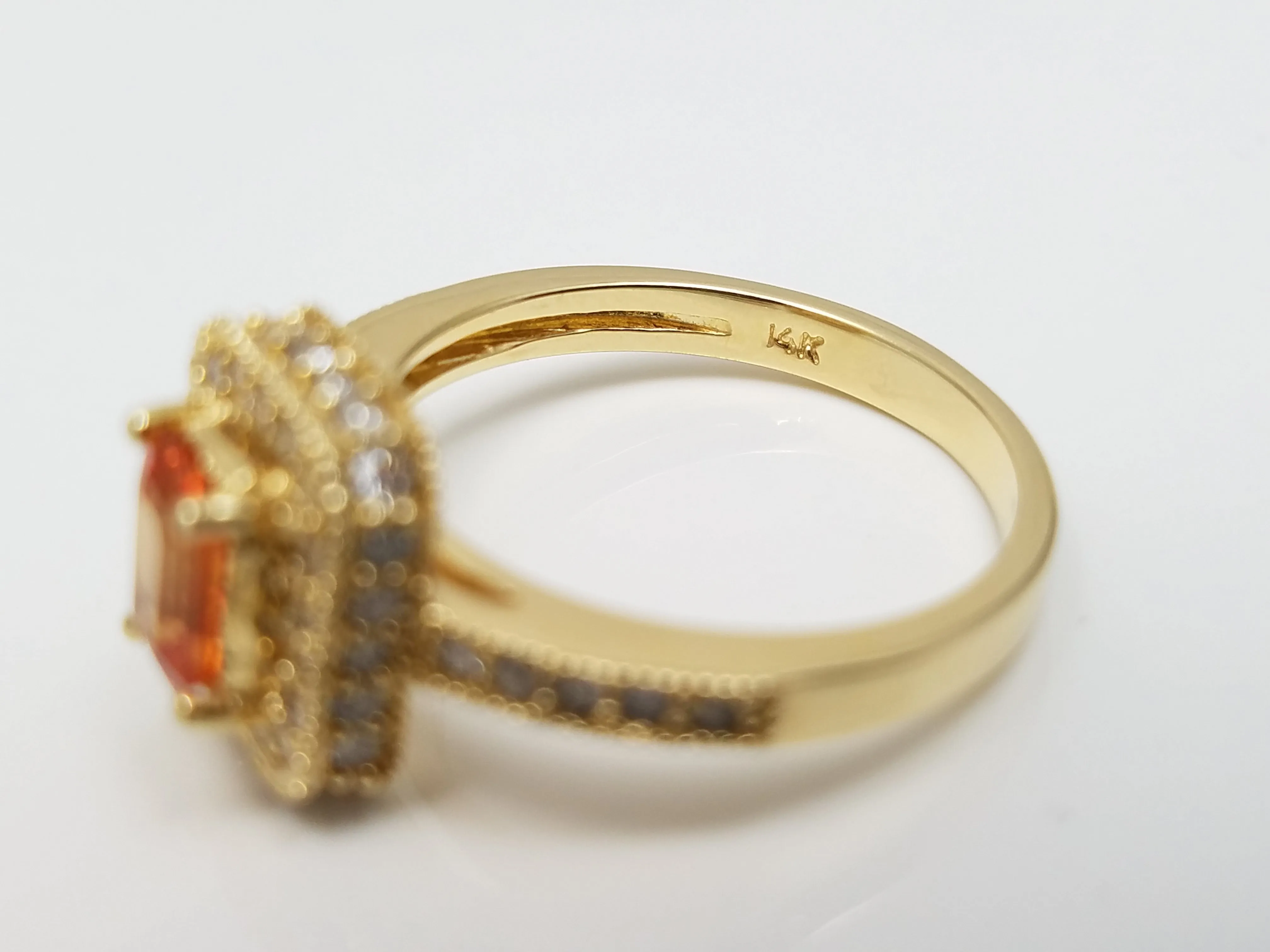 Effy Natural Orange Sapphire & Natural Diamond 14k Yellow Gold Ring