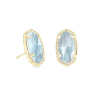 Ellie Gold Stud Earrings in Light Blue Illusion