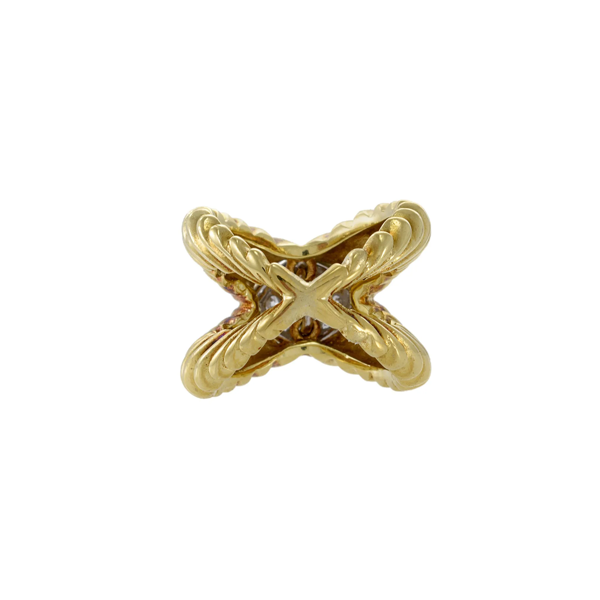 Estate 1970s 18KT Yellow Gold Diamond Crossover Wrap Ring