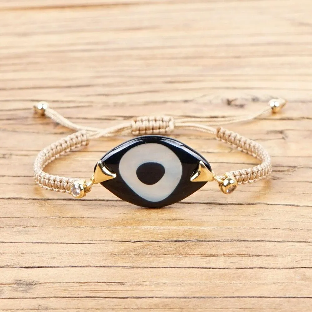 Evil Eye Trendy Bohemian Adjustable Braided Rope Charm Bracelet For Women