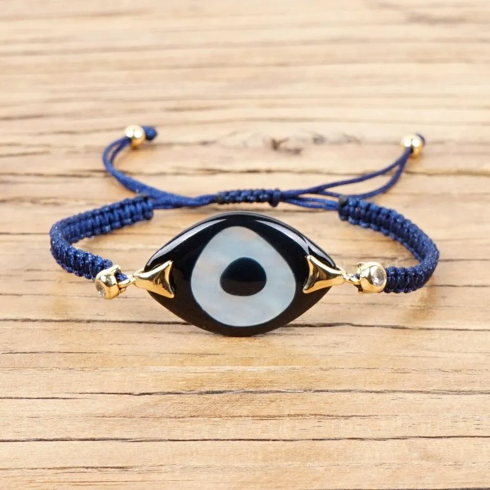 Evil Eye Trendy Bohemian Adjustable Braided Rope Charm Bracelet For Women