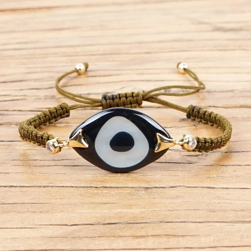 Evil Eye Trendy Bohemian Adjustable Braided Rope Charm Bracelet For Women