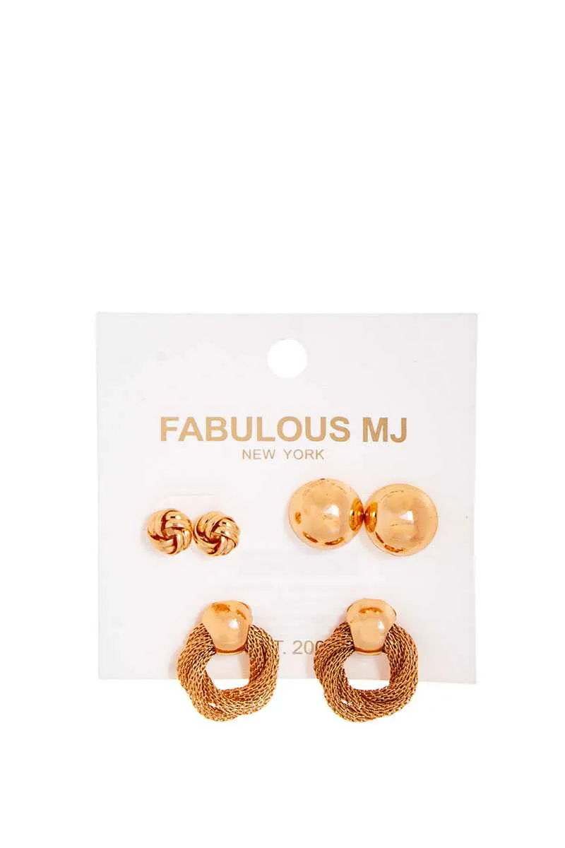 Fabulous 3 Pairs Modern Stud Earring Set