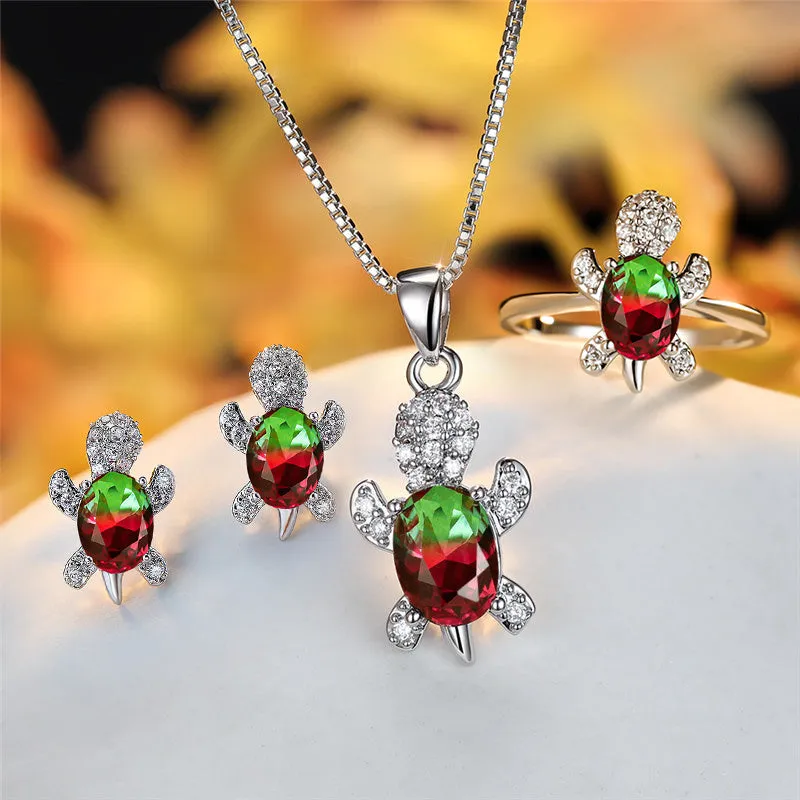 Fashion Oval Zircon Pendant Turtle Shape Necklaces With Rainbow Stone Multicolor Animal Necklace Jewelry For Woman And Children