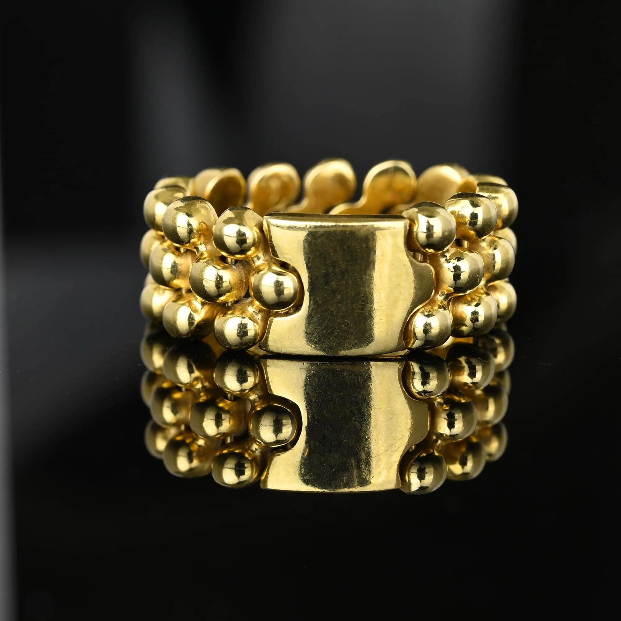 Flexible Link 14K Gold Buckle Caviar Ring Band