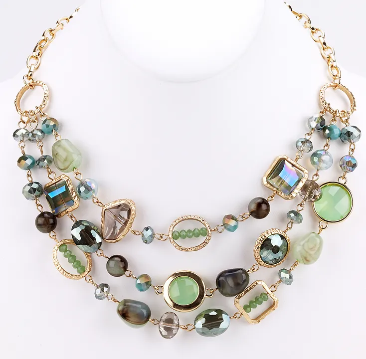 Floating Beaded and Stones Necklace - Green