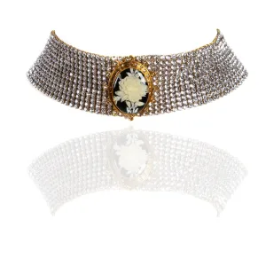 Floral Cameo Crystal Mesh Choker