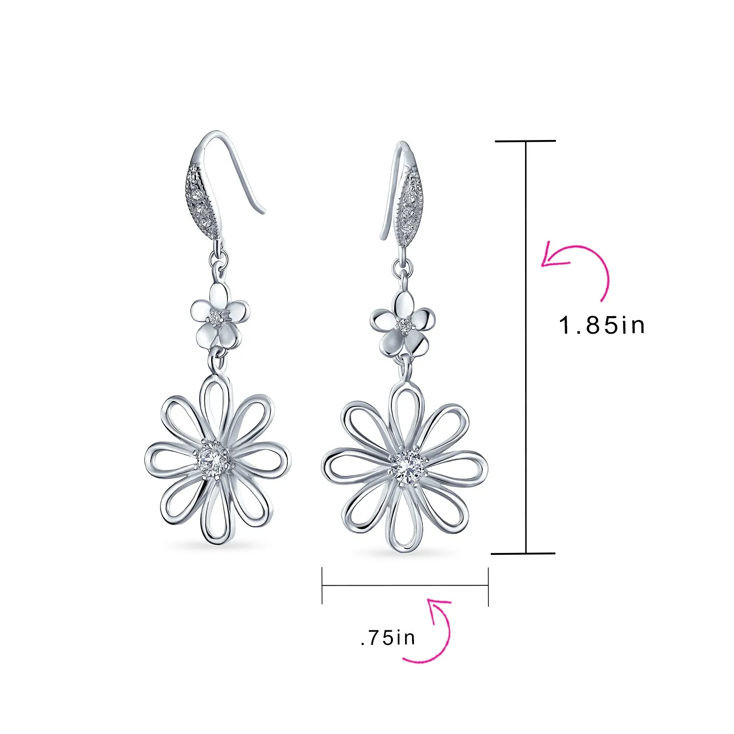 Floral Canary Yellow CZ Accent Flower Shape CZ Daisy Dangle Earrings Silver