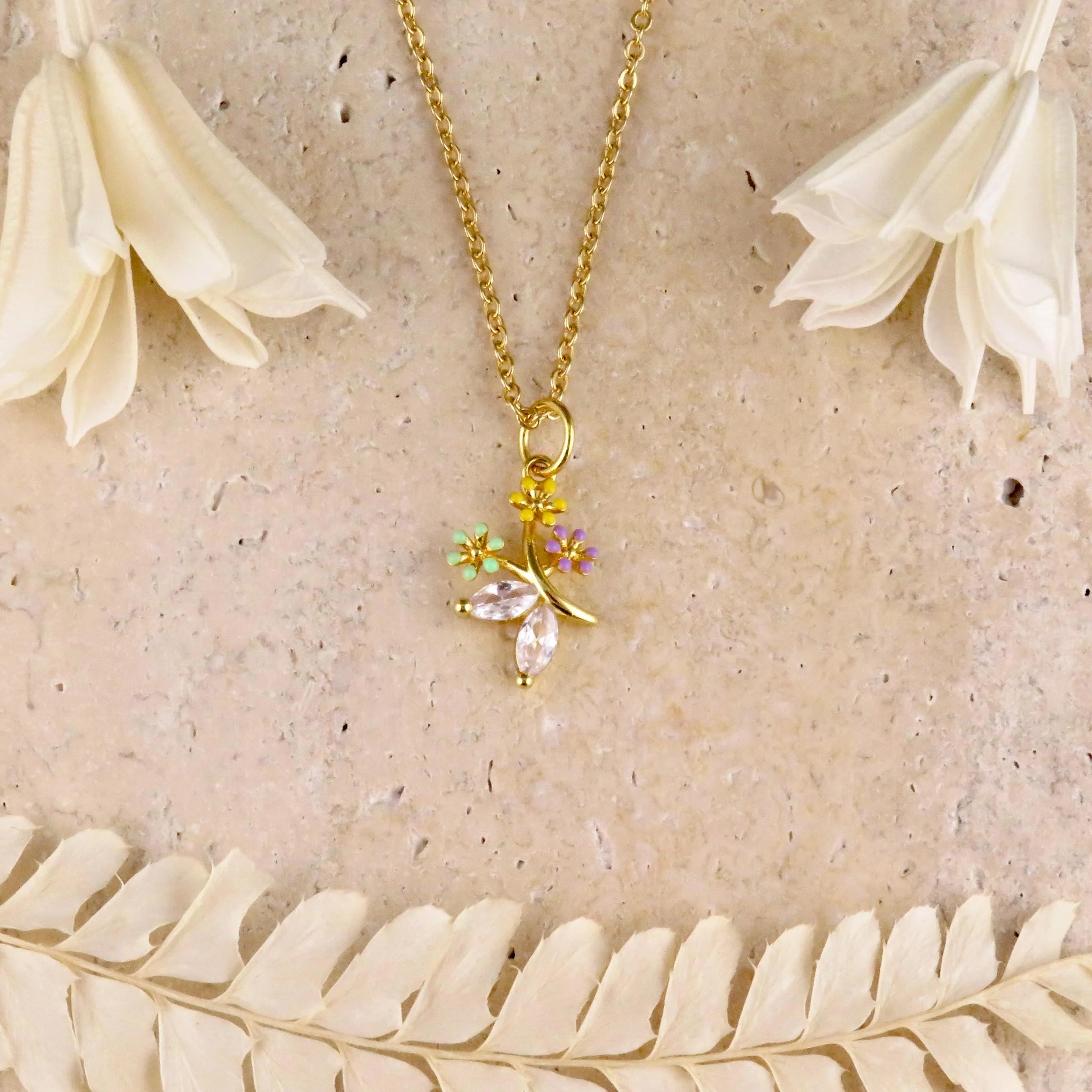 Flower Bouquet Necklace - Gold