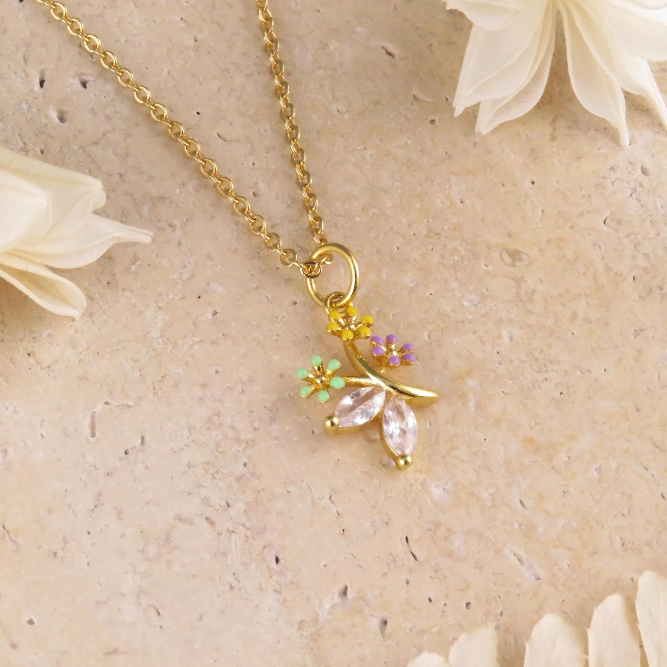 Flower Bouquet Necklace - Gold