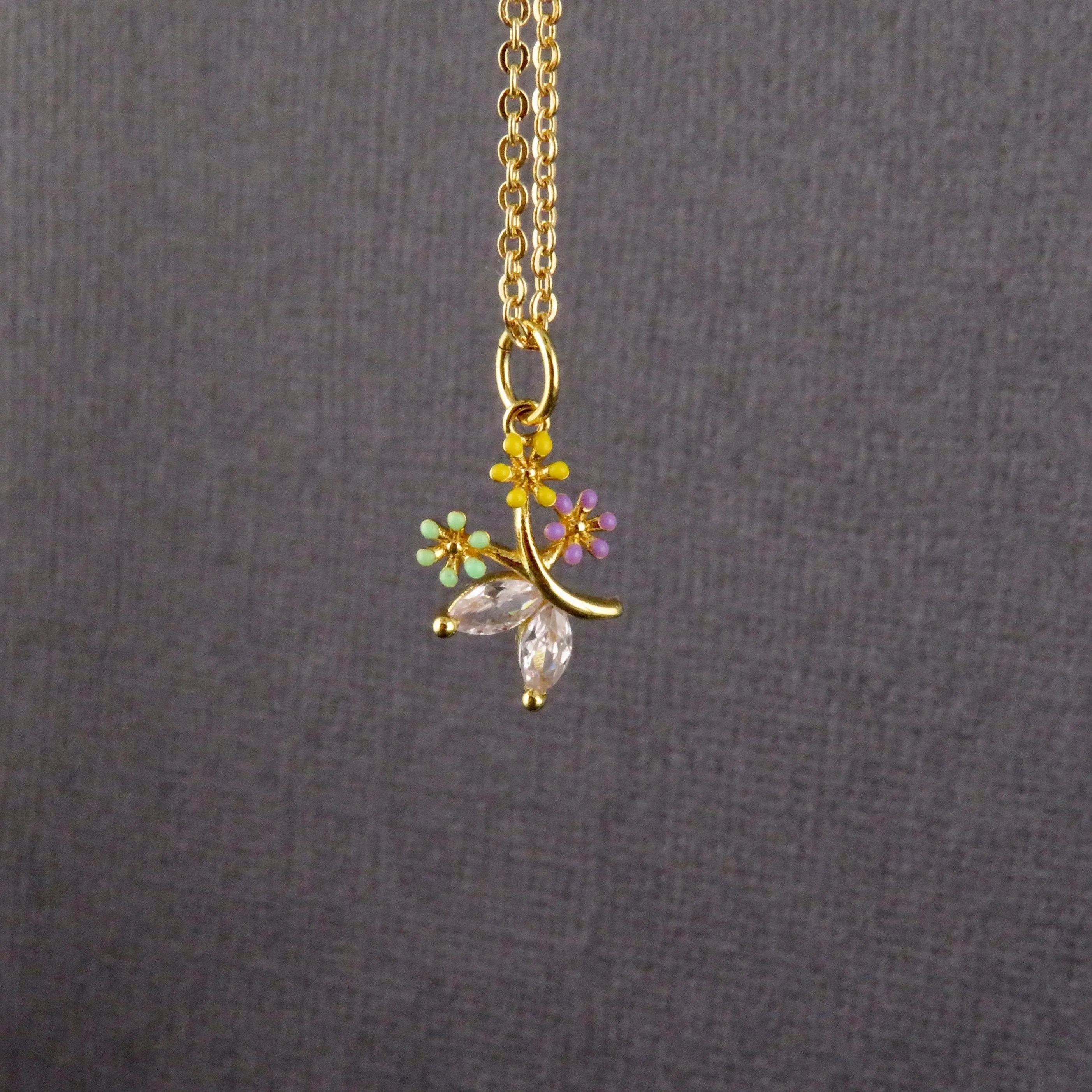 Flower Bouquet Necklace - Gold